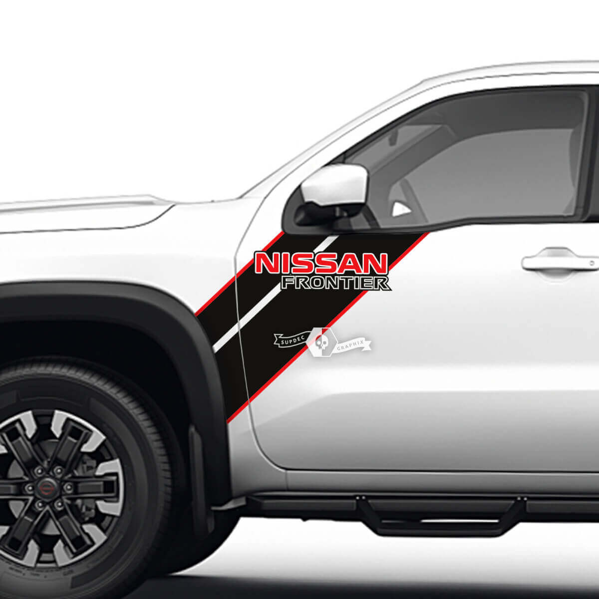 Par de puertas, guardabarros delantero, logotipo de Frontier, pegatinas de vinilo a rayas, gráficos, 2 colores
