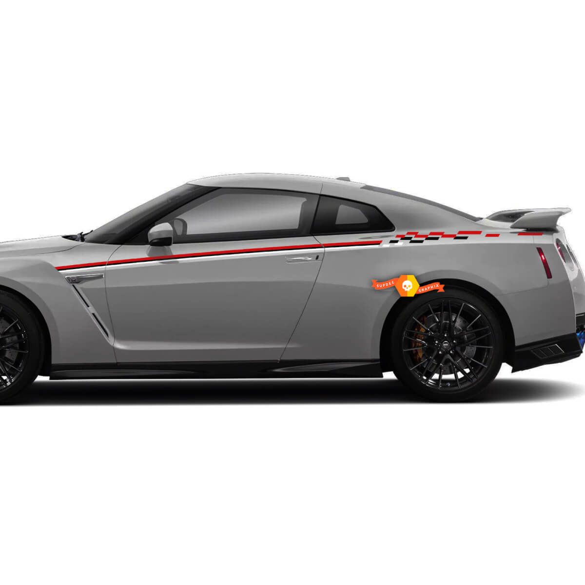 Par Nissan Skyline GTR R35 Nismo inspirado R Tune puerta cuerpo raya pegatina kit de calcomanías 2 colores
