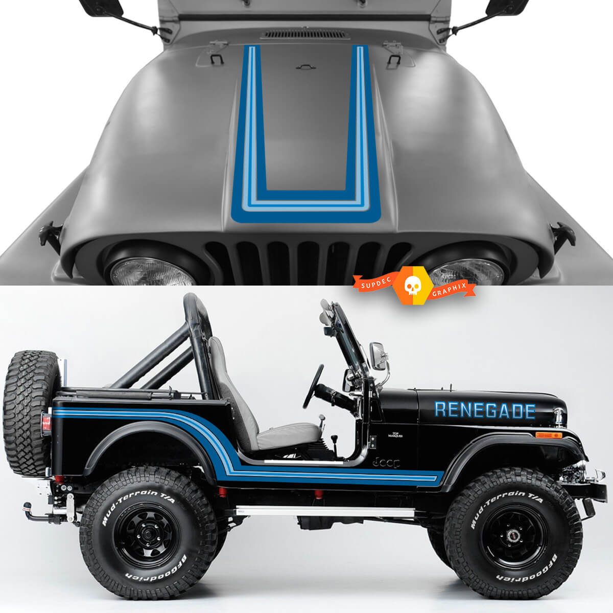 Kit de capó, panel basculante lateral, guardabarros delantero y trasero, Jeep Renegade CJ7, pegatinas de vinilo, calcomanías, gráficos, elegir colores
