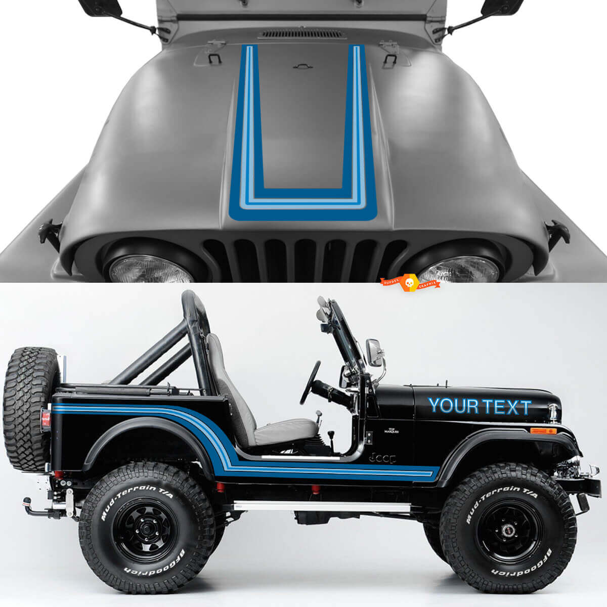 Rayas Curvadas Vintage en el Lado del Capó para Jeep Renegade CJ7