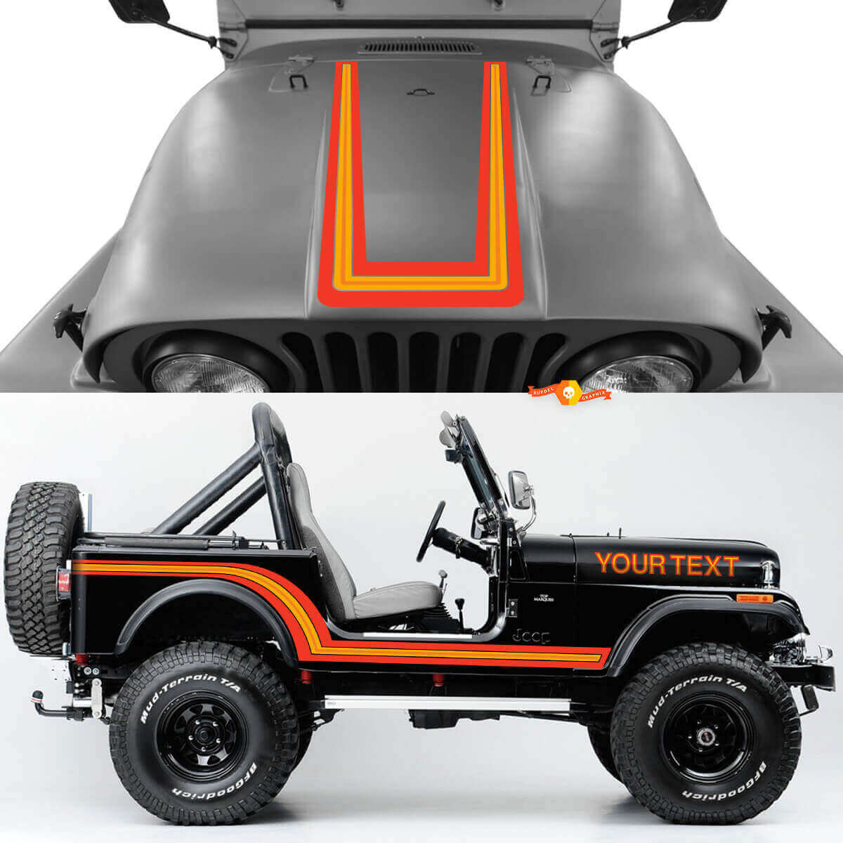 Kit de Vinilos de Tiras Vintage para Capó y Laterales para Jeep CJ7
