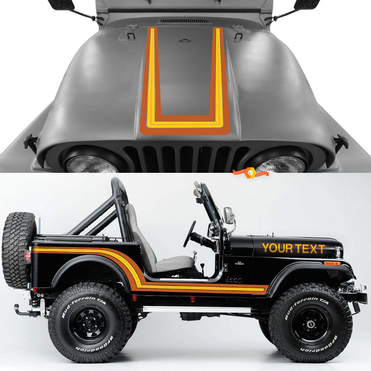 Kit de Vinilos con Rayas Laterales y en el Capó de Estilo Vintage para Jeep CJ7 1984-1986