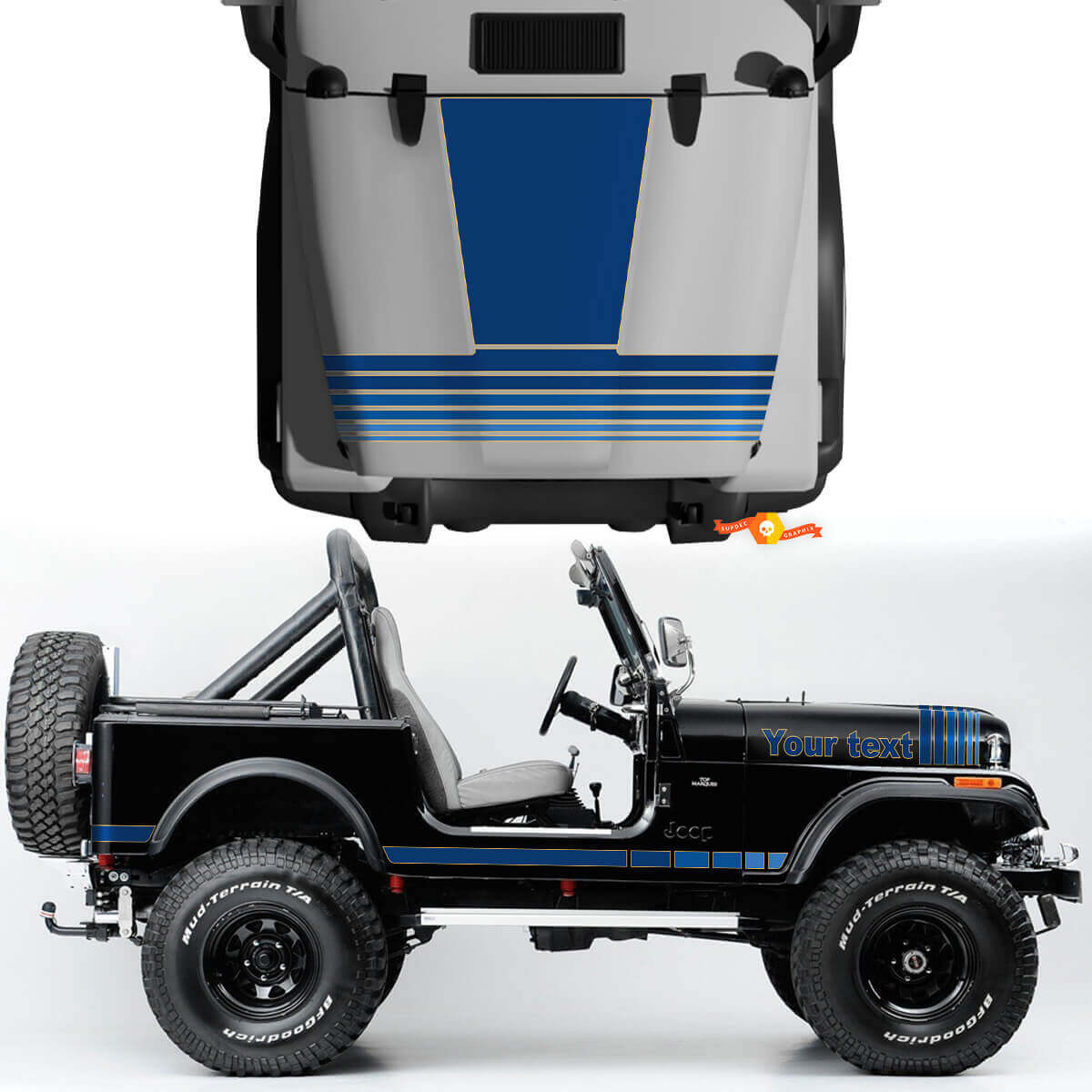 Kit de Calcomanías Vinílicas Laterales de Capó con Rayas Anchas Vintage 2 para Jeep Renegade CJ7