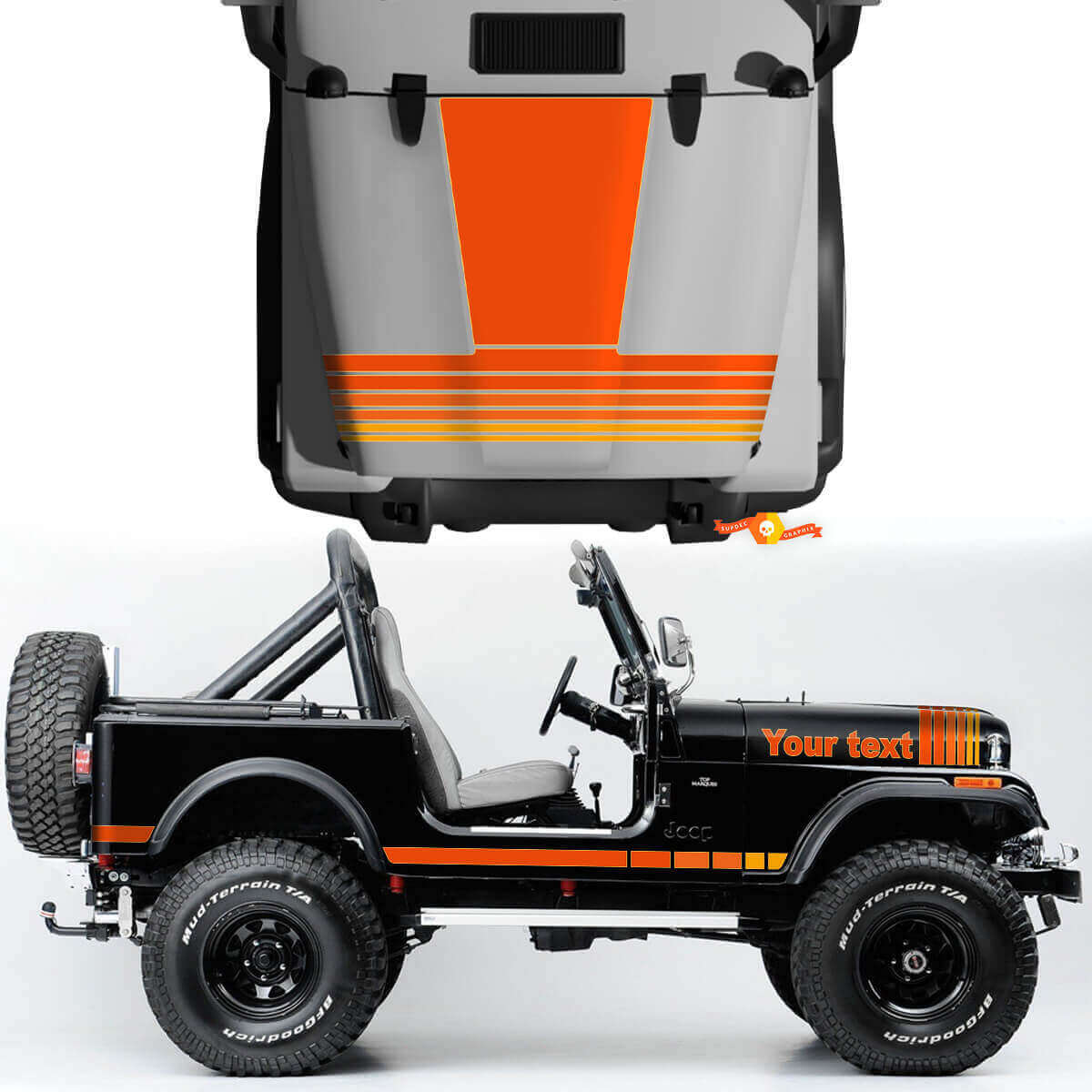 Kit de vinilo de franjas vintage para capó y laterales para Jeep Renegade CJ7