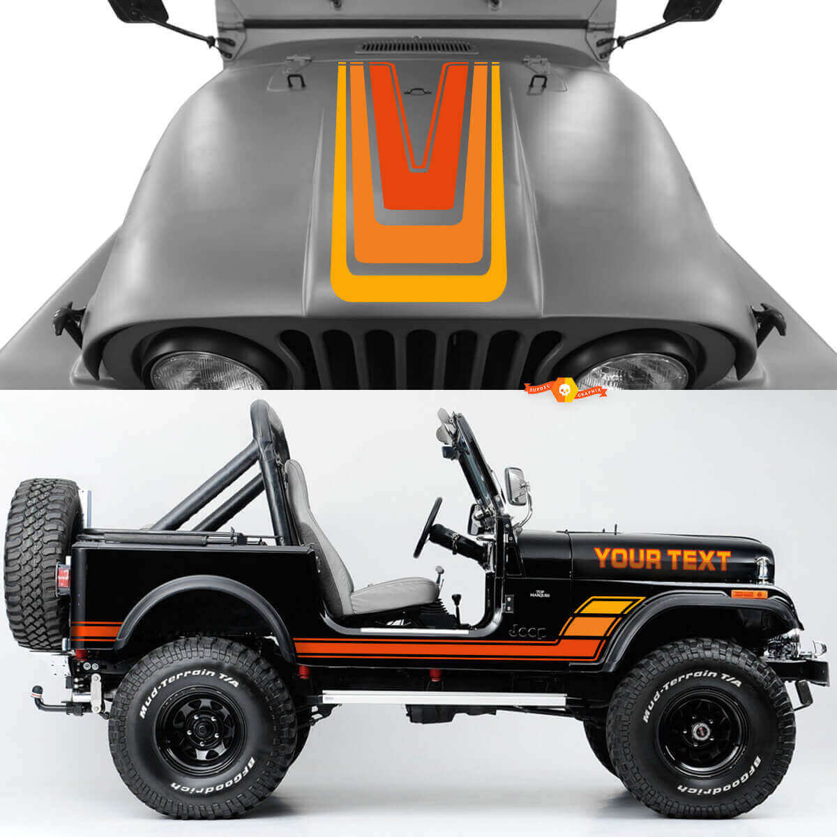 Kit de calcomanías de vinilo vintage con franjas laterales para capó para Jeep Renegade CJ7