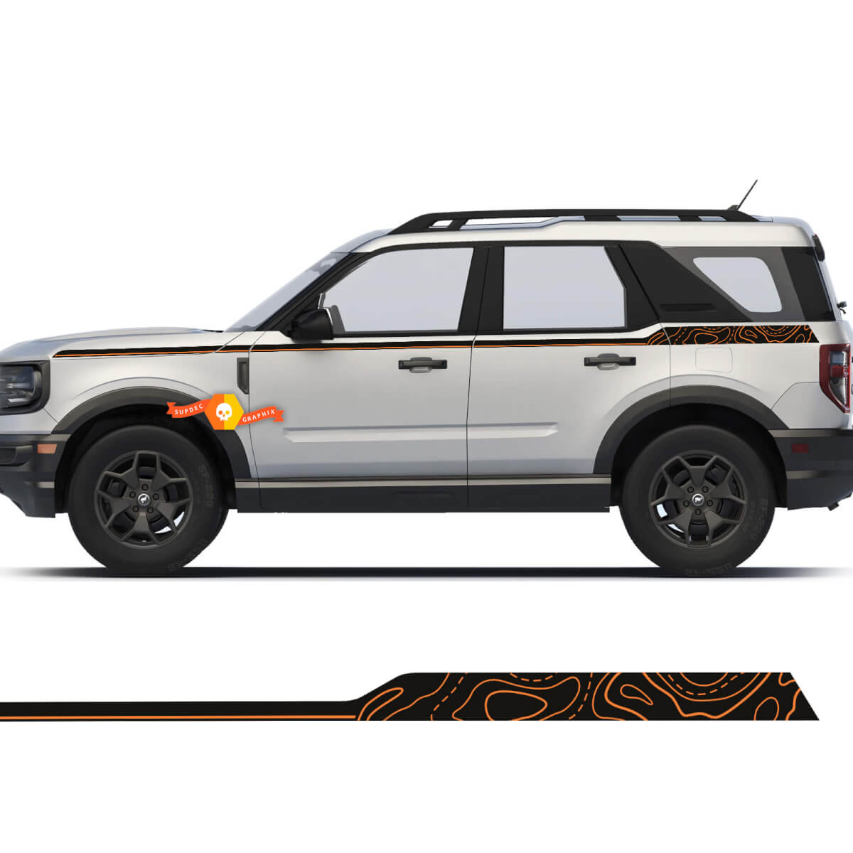 Ford Bronco Sport Primera Edición Líneas Topográficas Lados Arriba Rayas Calcomanías Pegatinas 2 colores
