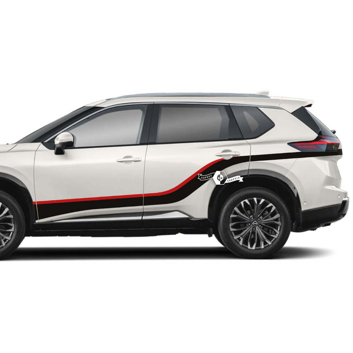 Kit de adhesivos de vinilo con franjas laterales curvas dobles para Nissan Rogue