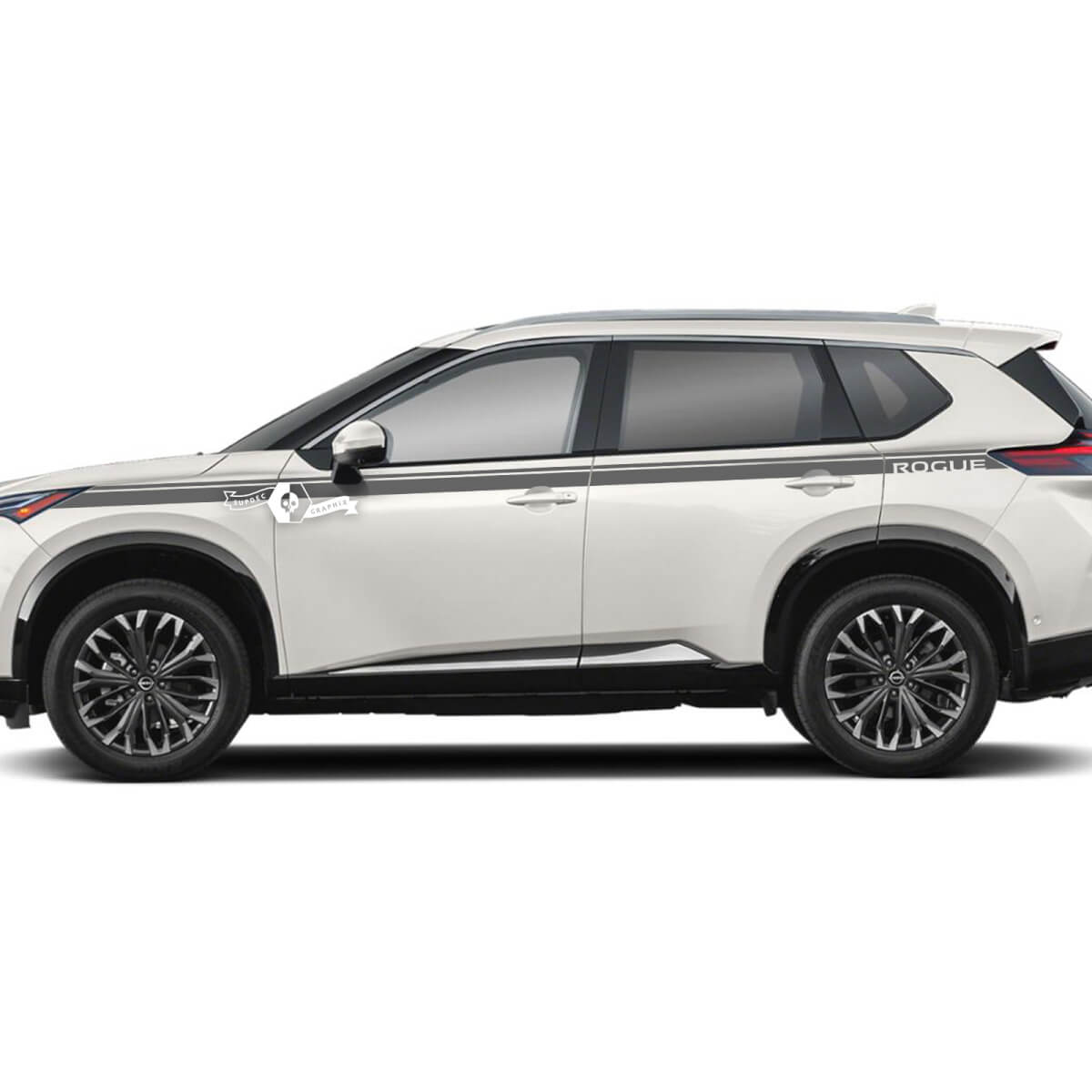 Par Nissan Rogue guardabarros delantero puerta lateral hacia arriba guardabarros trasero logotipo rayas pegatina calcomanía vinilo gráfico
