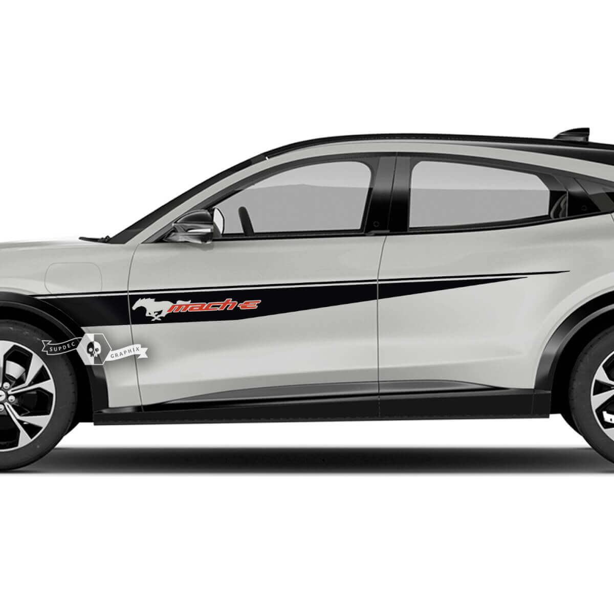 Par Musclecar Musclecarmodel MACH-E MACH E Guardabarros delantero Línea superior Rayas Puerta lateral Logotipo Calcomanía pegatinas de vinilo 2 colores
