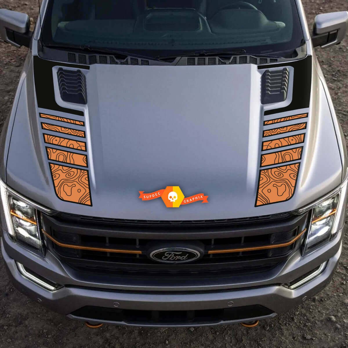 Musclecar truck Tremor Pickup Hood Gráficos Mapa topográfico Musclecar Vinilo Pegatinas Calcomanías 2 colores
