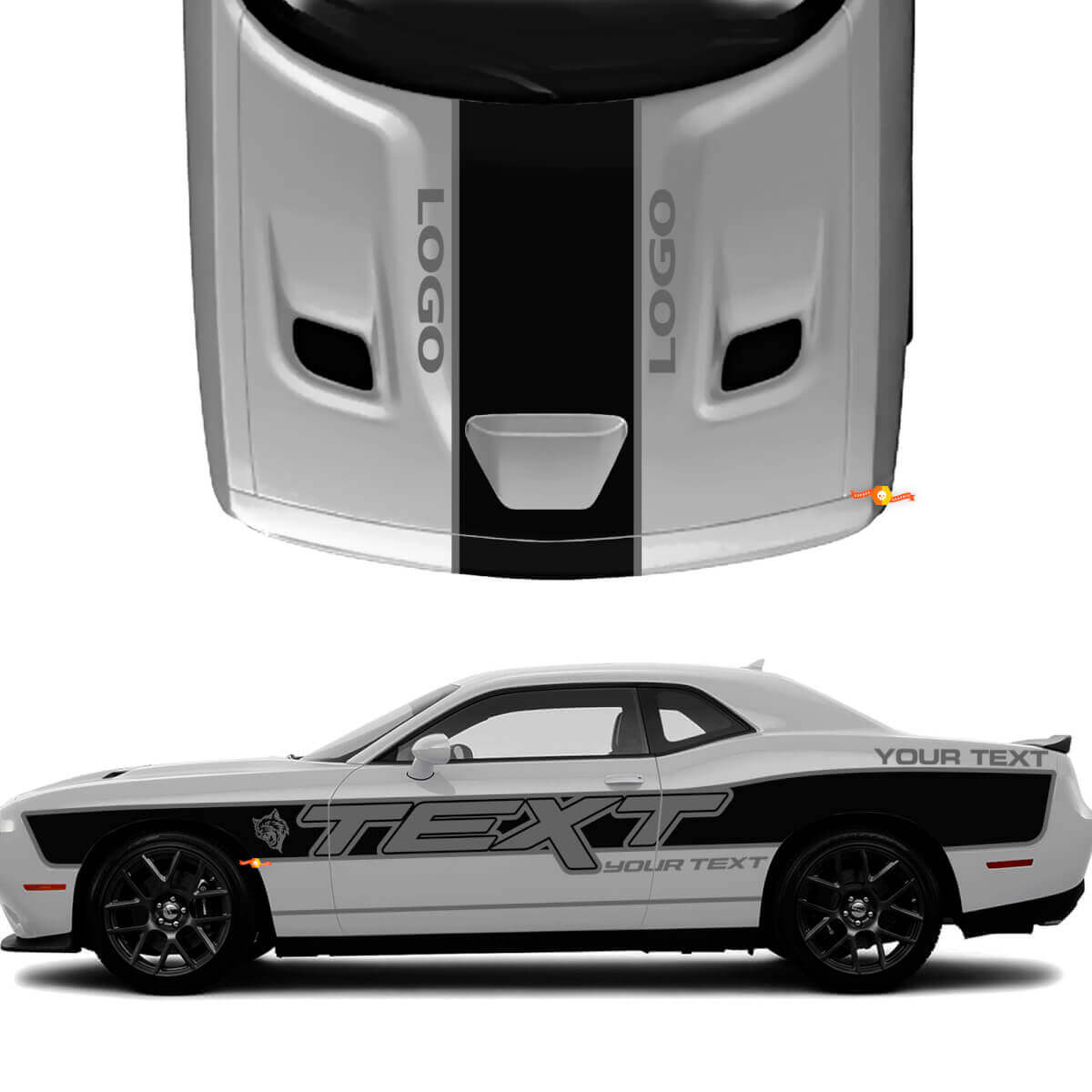 Kit de calcomanías de vinilo con texto personalizado y franjas laterales y capó para Dodge Challenger