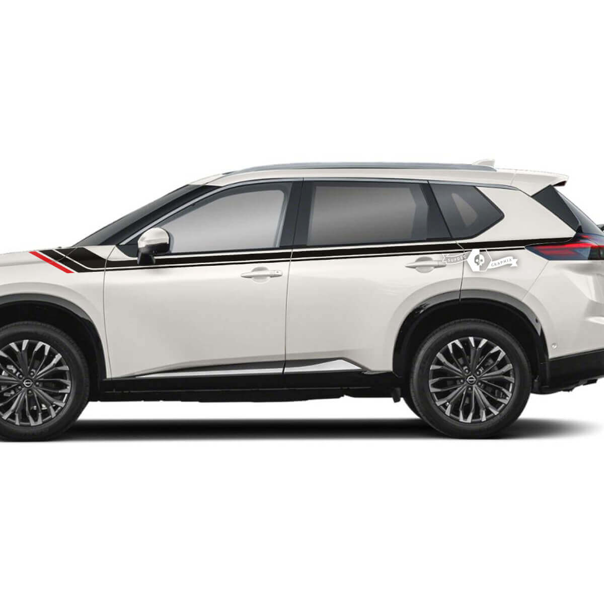 Par Nissan Rogue puerta lateral guardabarros trasero rayas pegatina vinilo gráfico 2 colores
