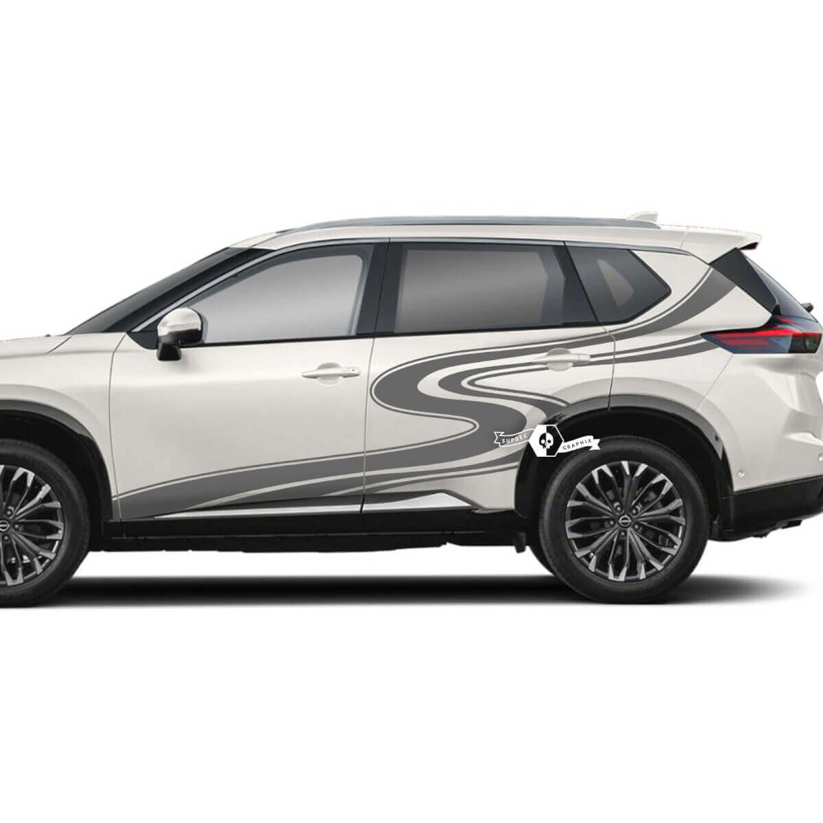 Par Nissan Rogue puerta lateral guardabarros trasero rayas camino sinuoso pegatina calcomanía vinilo gráfico
