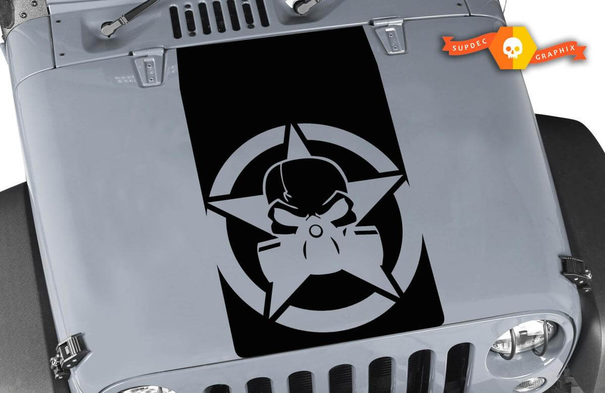 Vinilo adhesivo de capucha con calavera y máscara antigás negra para Jeep Wrangler