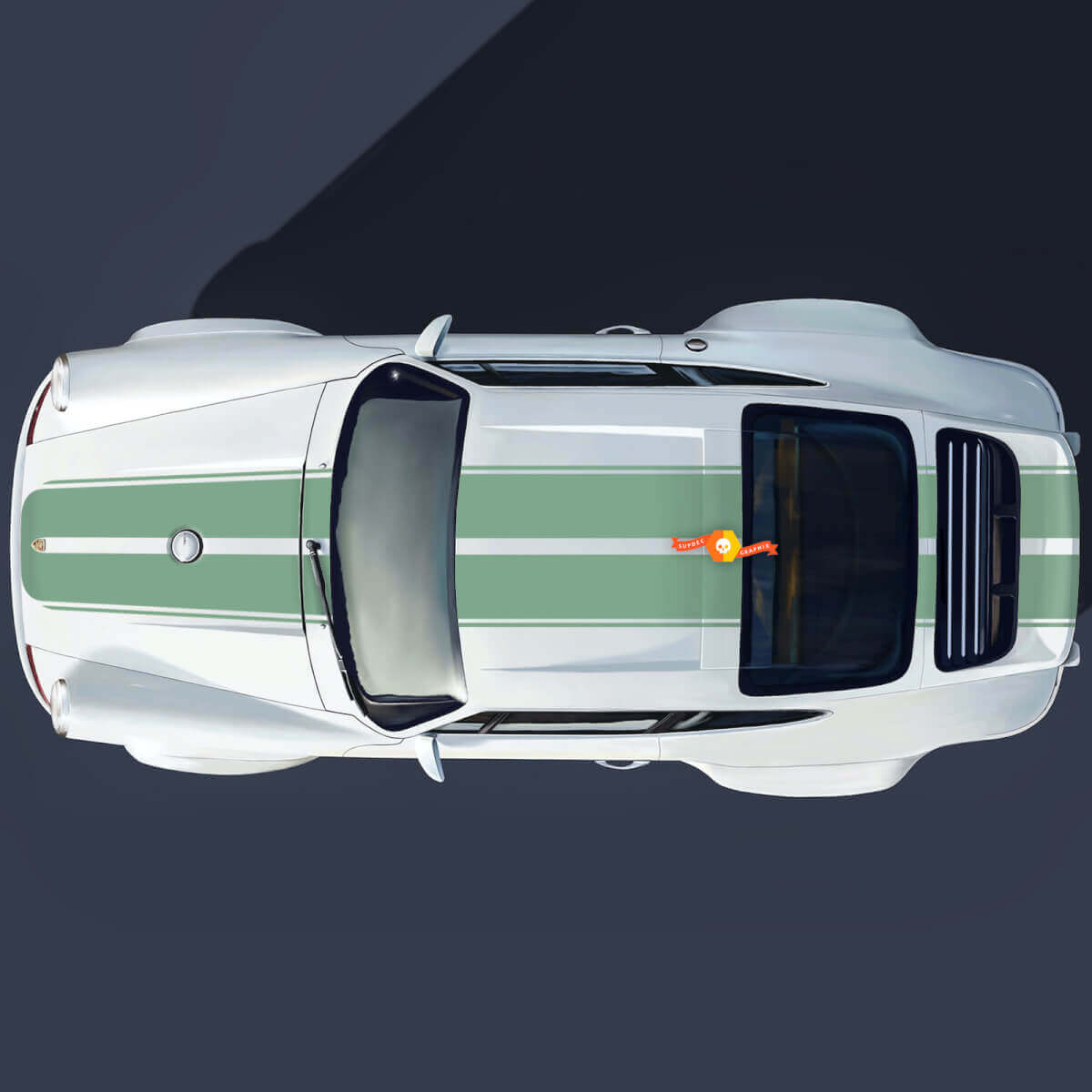 Porsche 964 Singer Turbo Study Style con franjas centrales anchas
