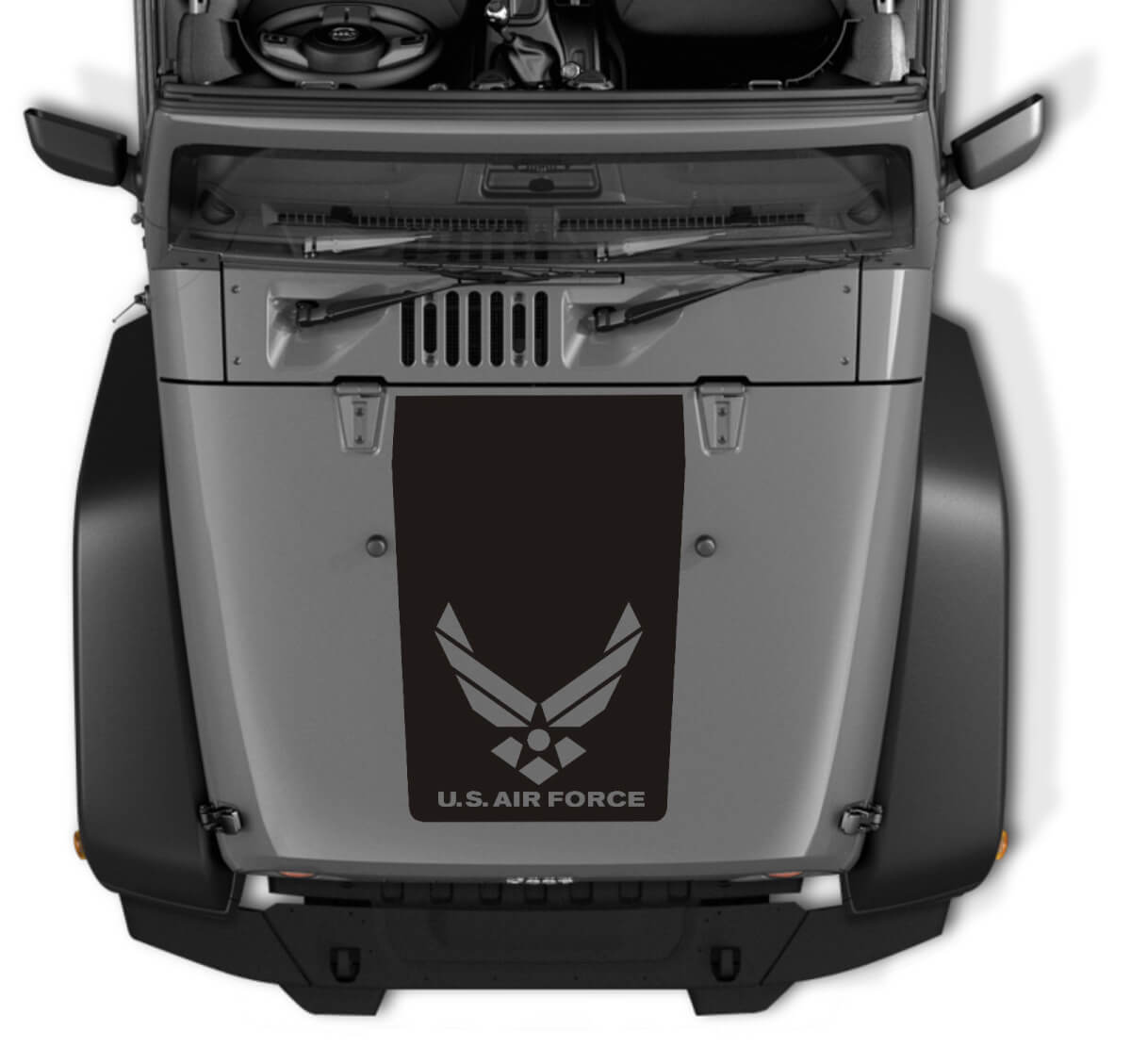 Calcomanía de vinilo en negro con logo de la Fuerza Aérea de EE. UU. para capó de Jeep Wrangler