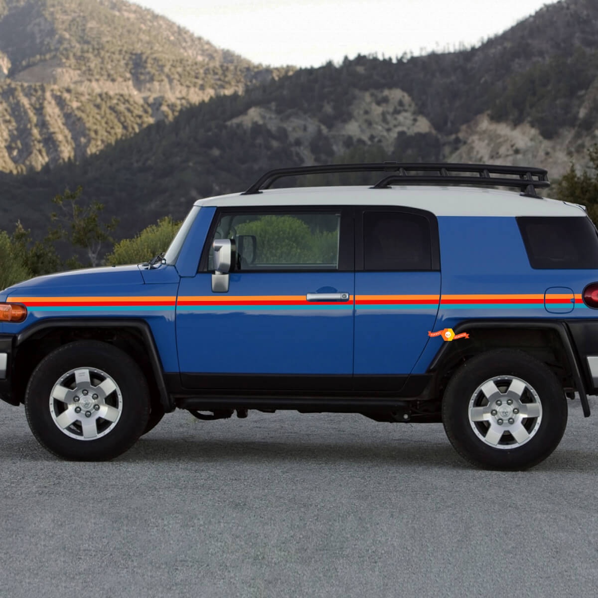 Etiqueta engomada de la etiqueta de las puertas laterales de Toyota FJ Cruiser con rayas de tres colores
