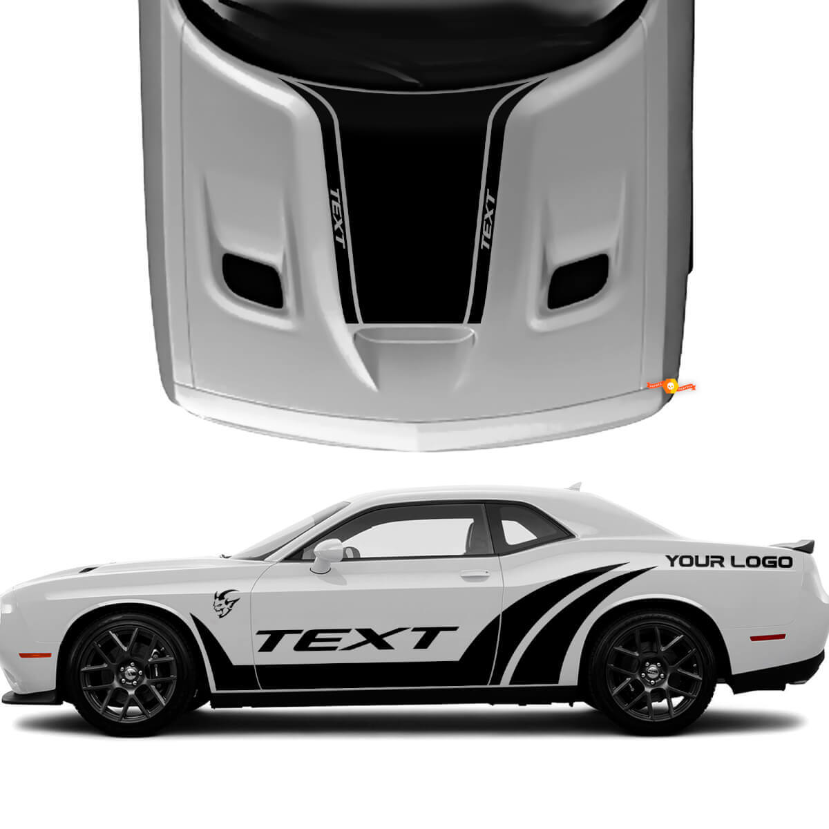 Kit de vinilos personalizados en estilo SRT para franjas laterales y capó para Dodge Challenger