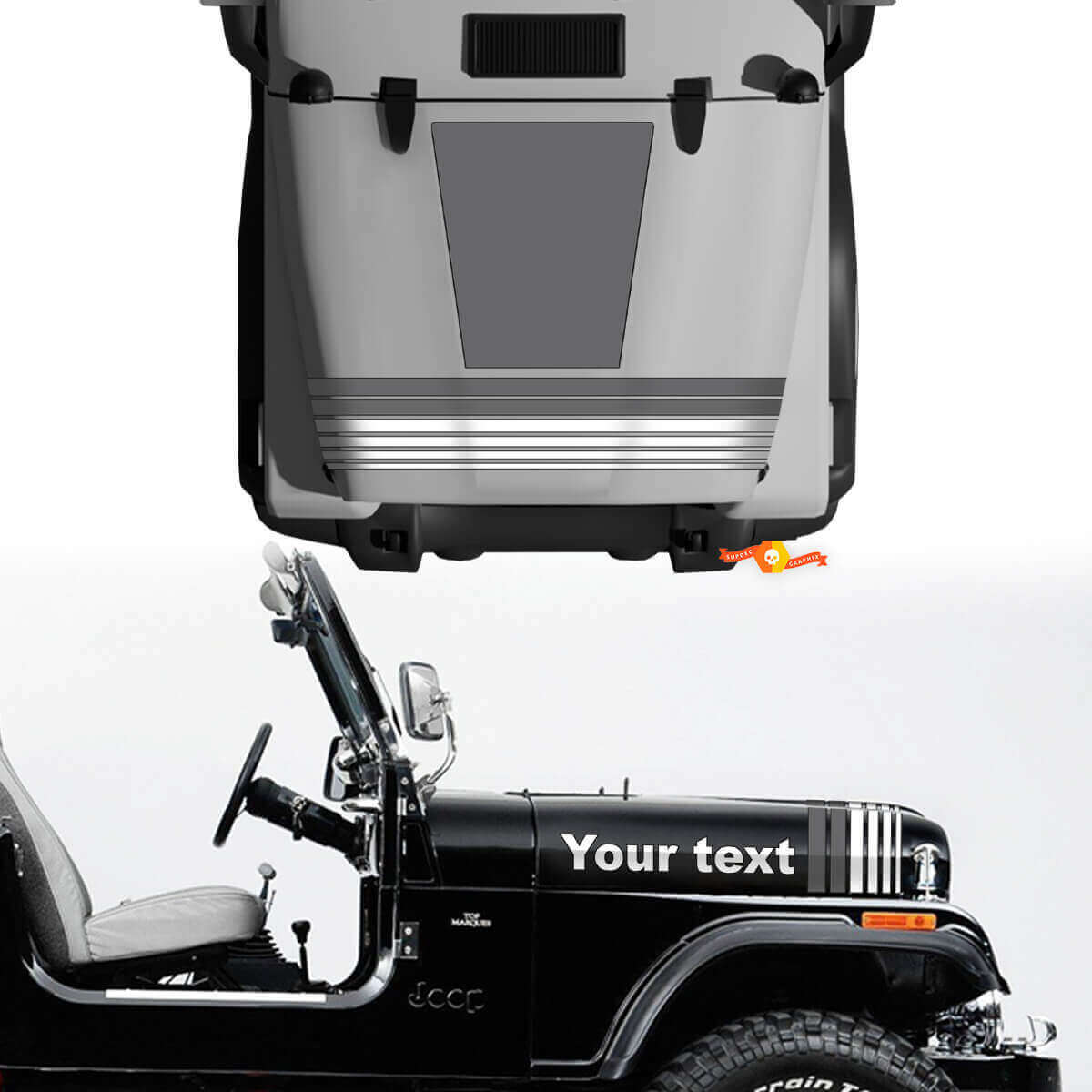 Kit De Hood Fender Jeep Renegade CJ7 Vinilos Adhesivos Calcomanías Líneas Gráficas Estilo Gris Elegir Colores

