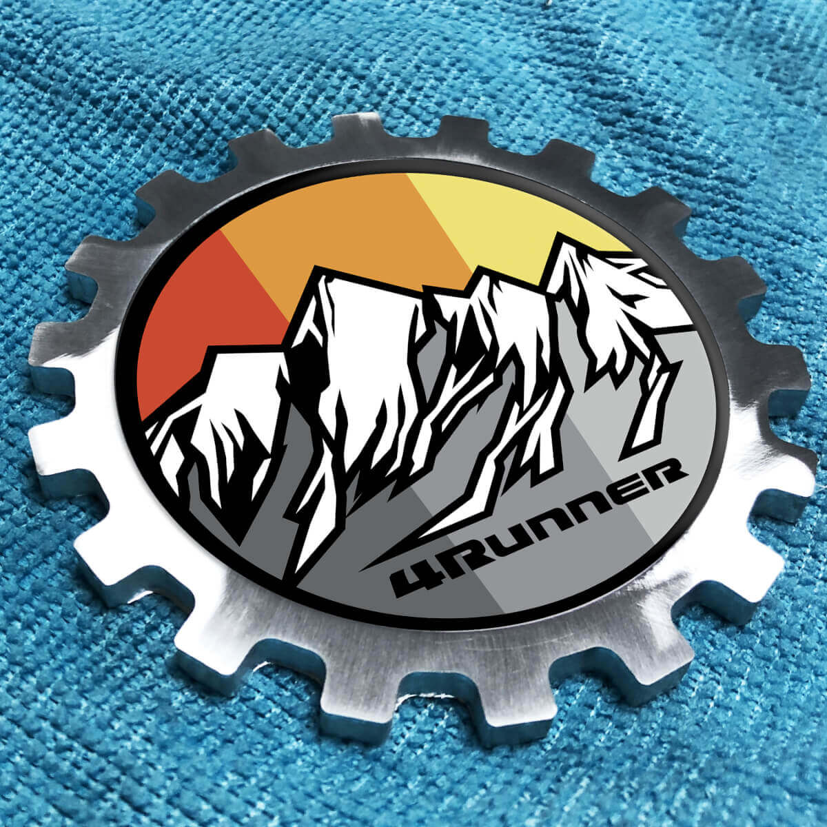 Toyota 4Runner Montañas Grises Insignia de aluminio de metal vintage Emblema de engranaje de cabecera Aluminio
