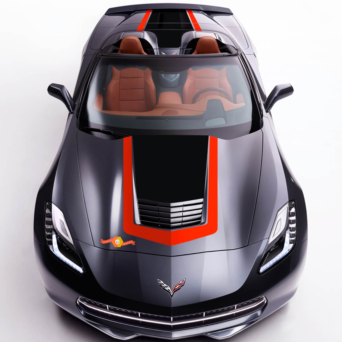 Adhesivo de vinilo con franjas contorneadas para capó y maletero para Chevrolet Corvette C7 2014-2019
