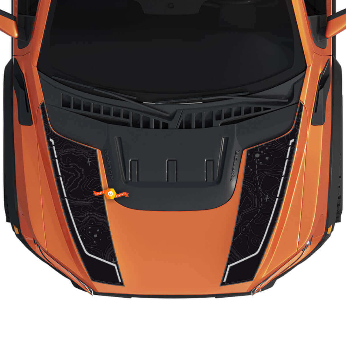 Calcomanía de Vinilo con Rayas en Estilo Topográfico para Capó de Musclecar F-150 Gen3