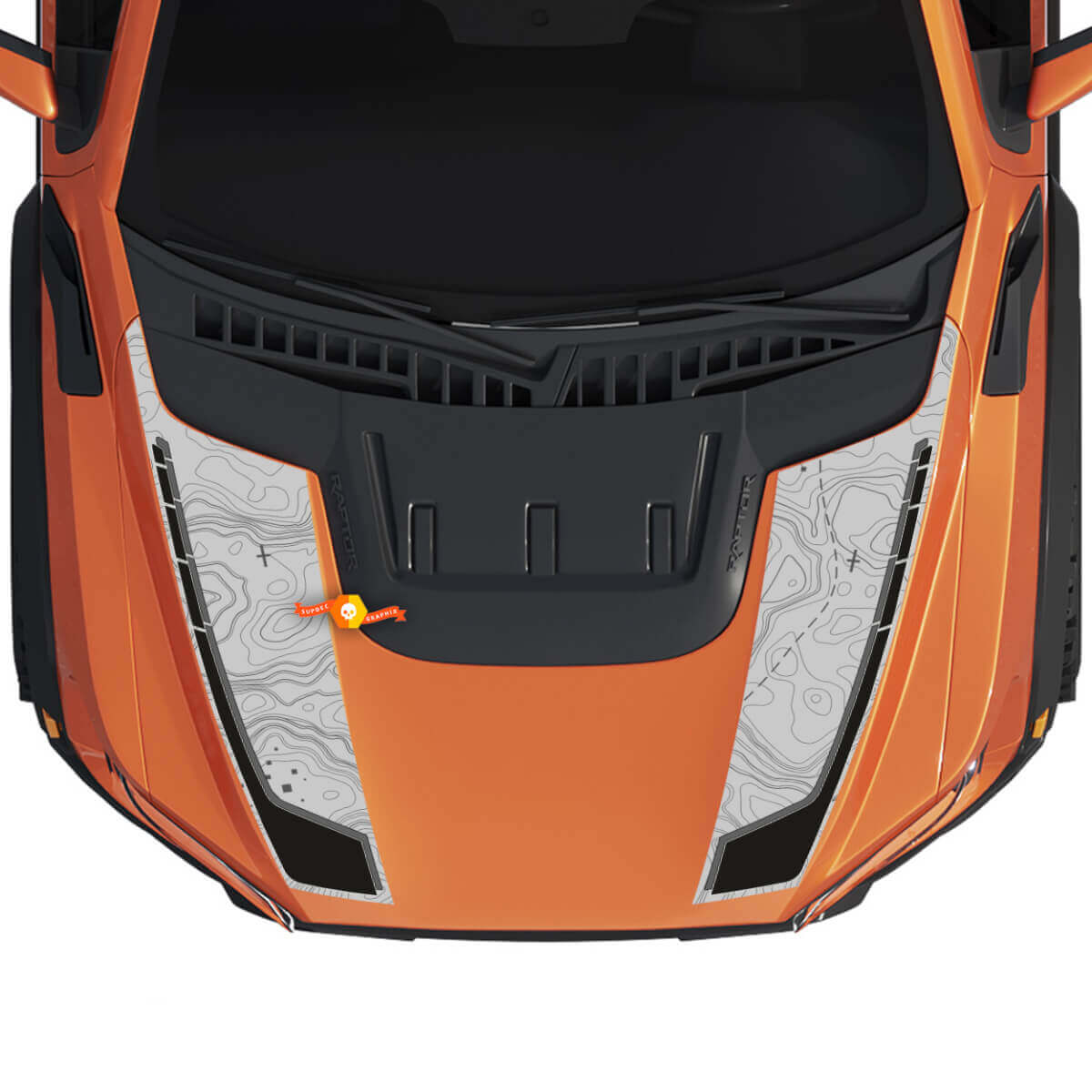 Gráficos de capucha mapa topográfico ajuste a Gen3 Ford F150 Raptor Vinyl Sticker Kit Kit Kit Stripes 2
