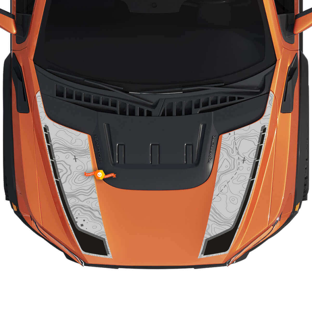 Kit de pegatinas gráficas de vinilo con franjas topográficas para capó 2 para Musclecar truck power truck