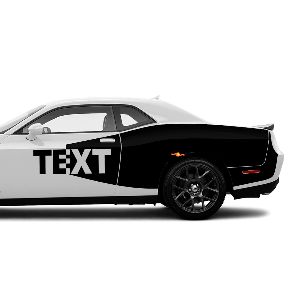Juego de vinilos laterales estilo blackout con texto personalizado para Dodge Challenger