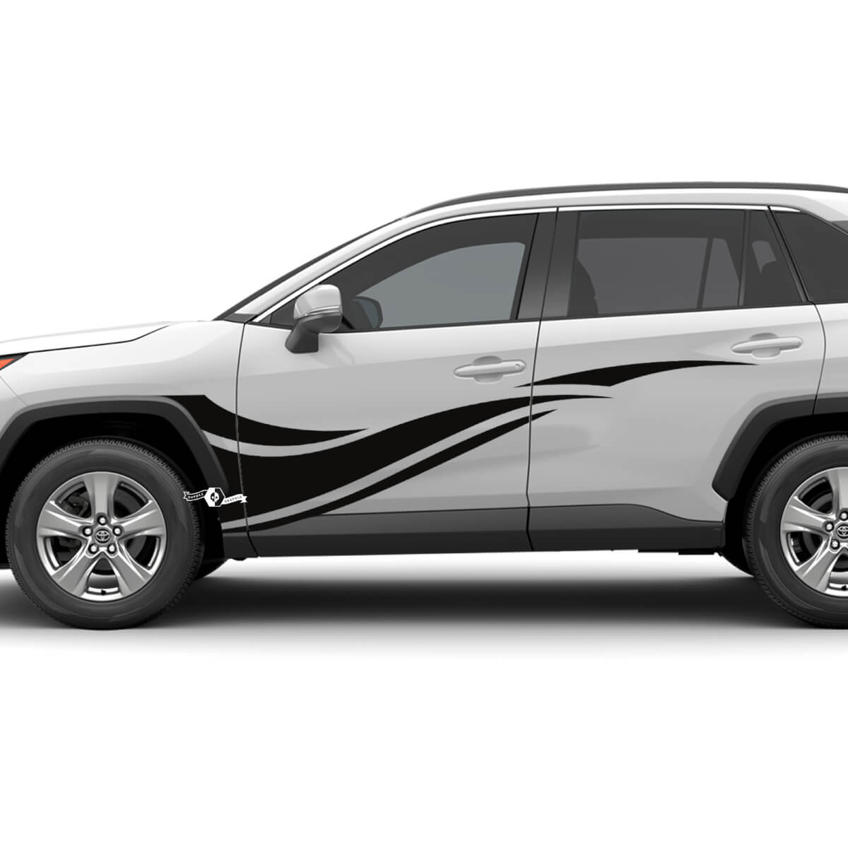 Etiqueta gráfica de vinilo con rayas onduladas laterales compatible con Toyota RAV4
