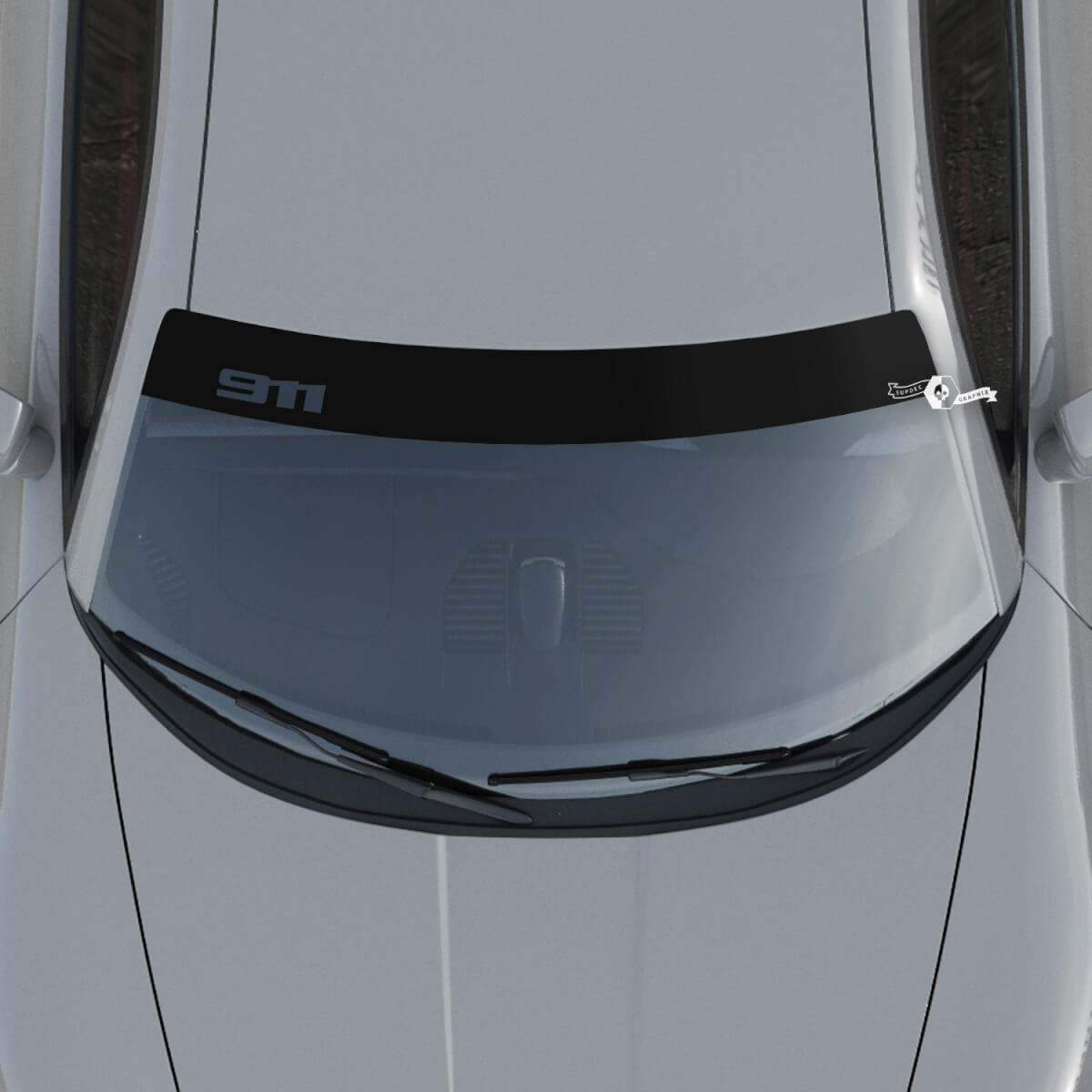 Adhesivo para parabrisas con logotipo de Porsche 911 y kit de rayas de fondo
