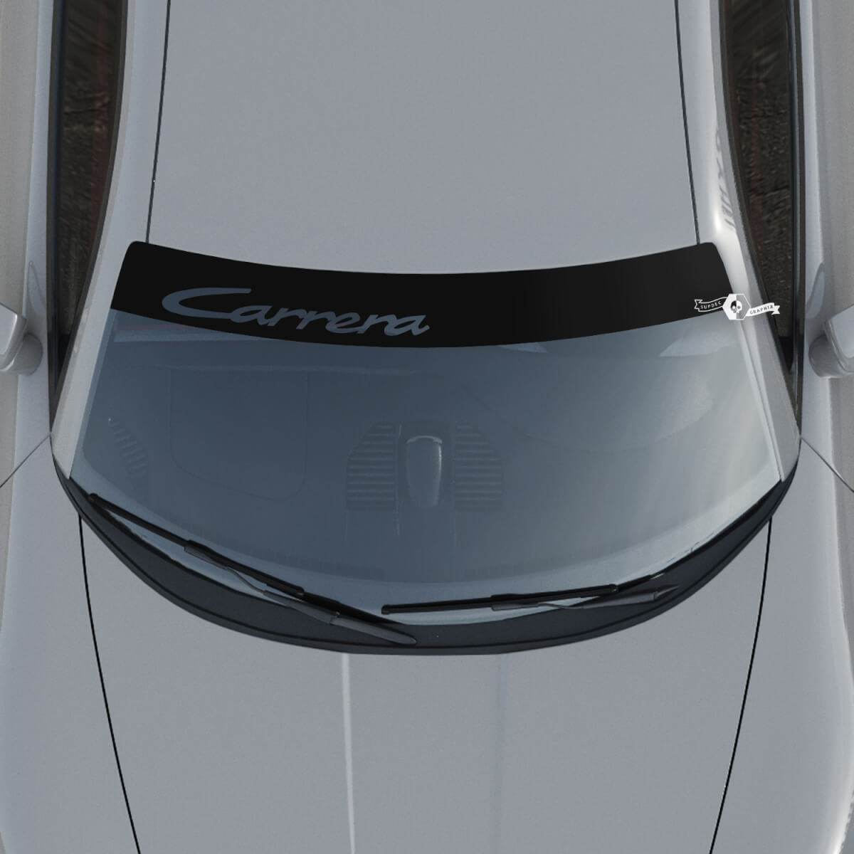 Adhesivo para parabrisas con logotipo de Porsche Carrera y kit de rayas de fondo
