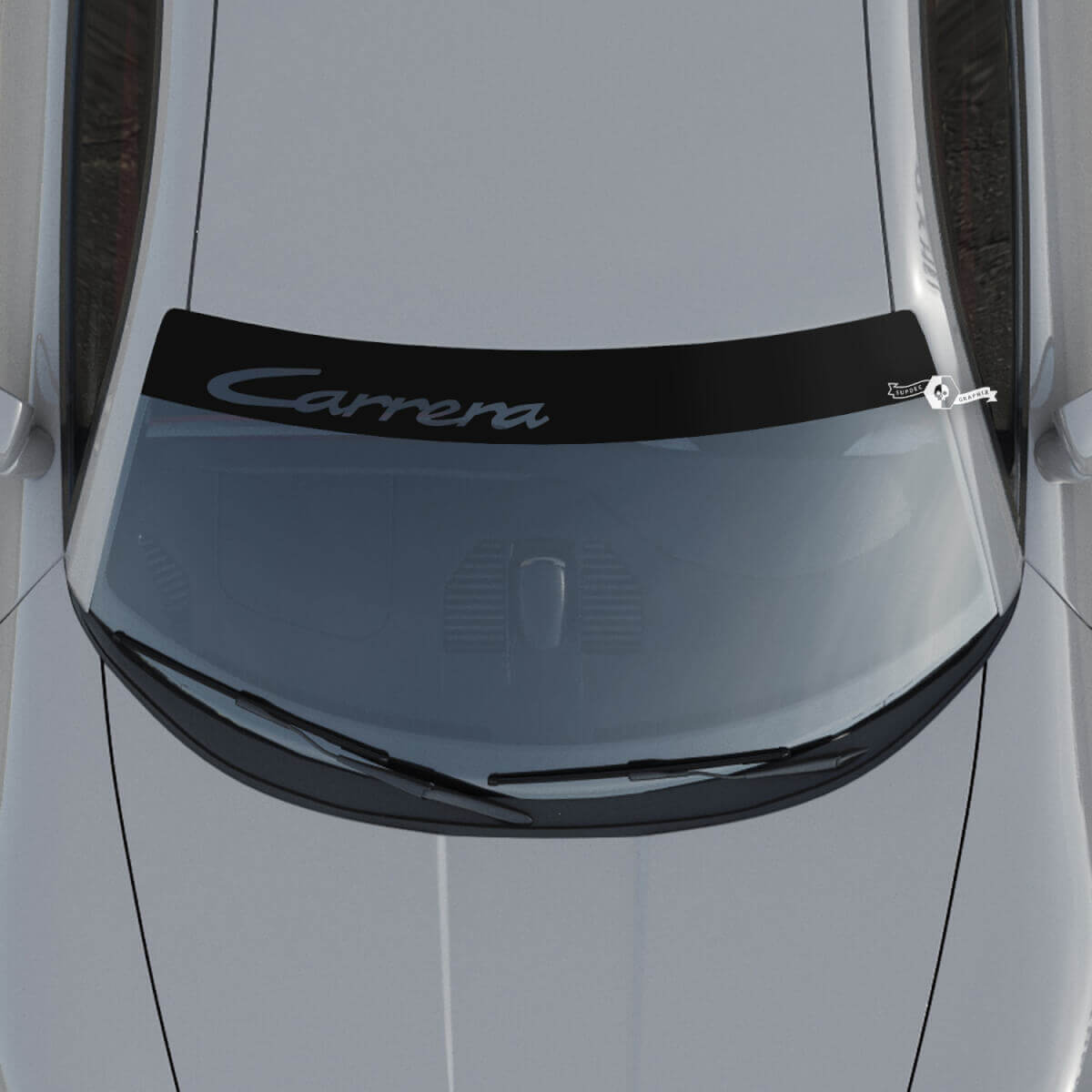 Calcomanía de kit de franjas de fondo con el logotipo de Porsche Carrera para parabrisas
