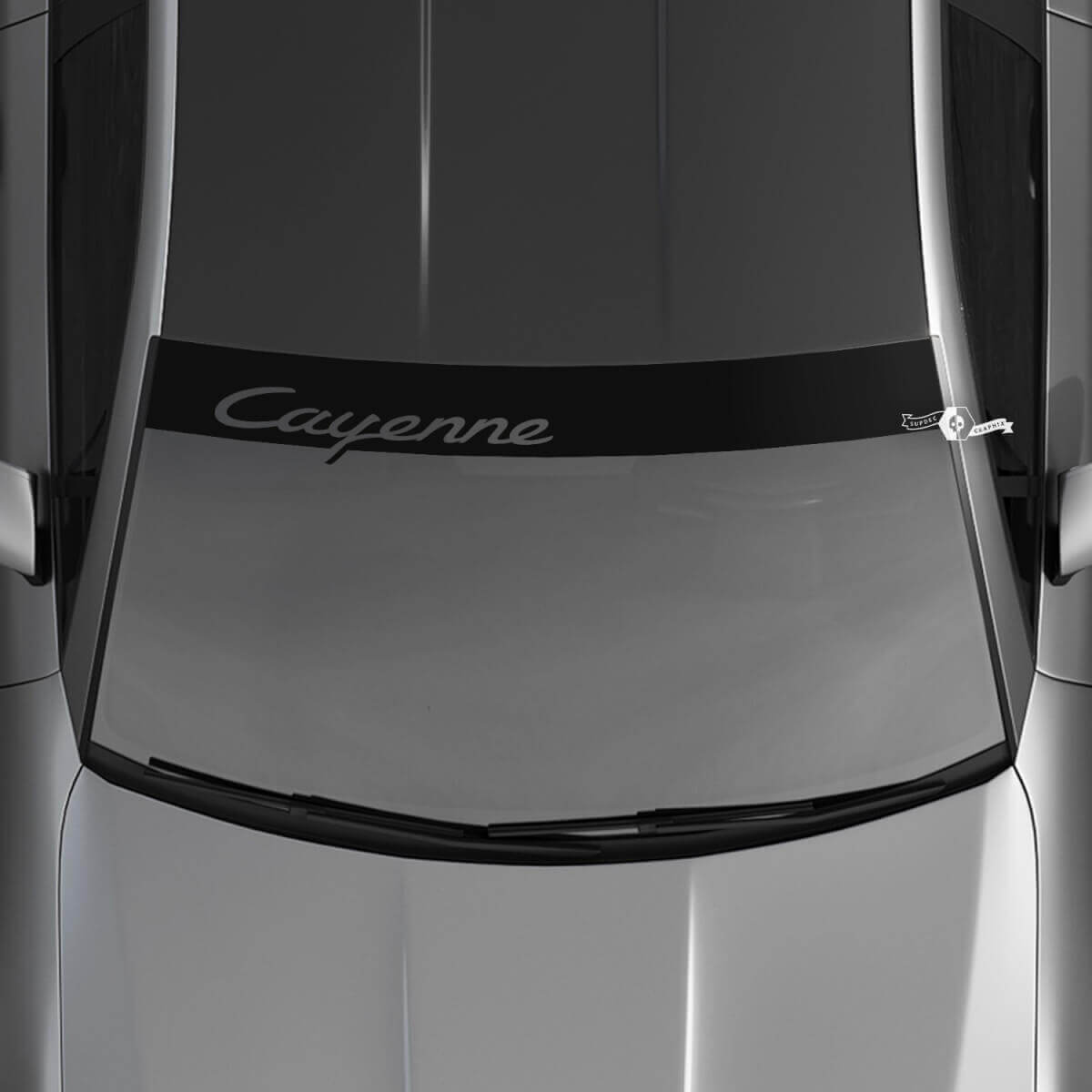 Adhesivo para parabrisas con logotipo de Porsche Cayenne y kit de rayas de fondo
