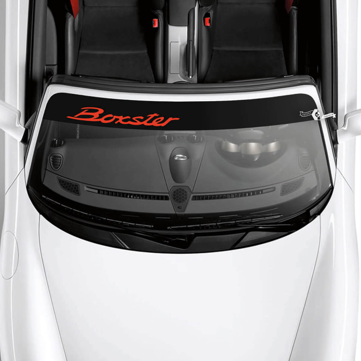 Calcomanía de kit de logotipo de Porsche Boxster para parabrisas con rayas de fondo
