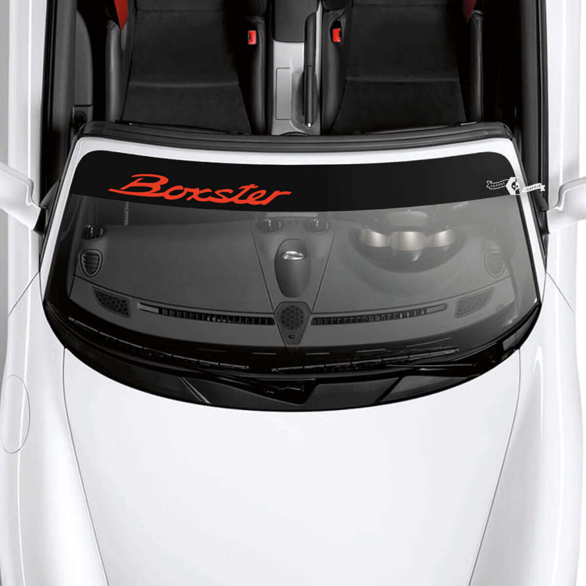 Calcomanía de kit de logotipo de Porsche Boxster para parabrisas con rayas de fondo
