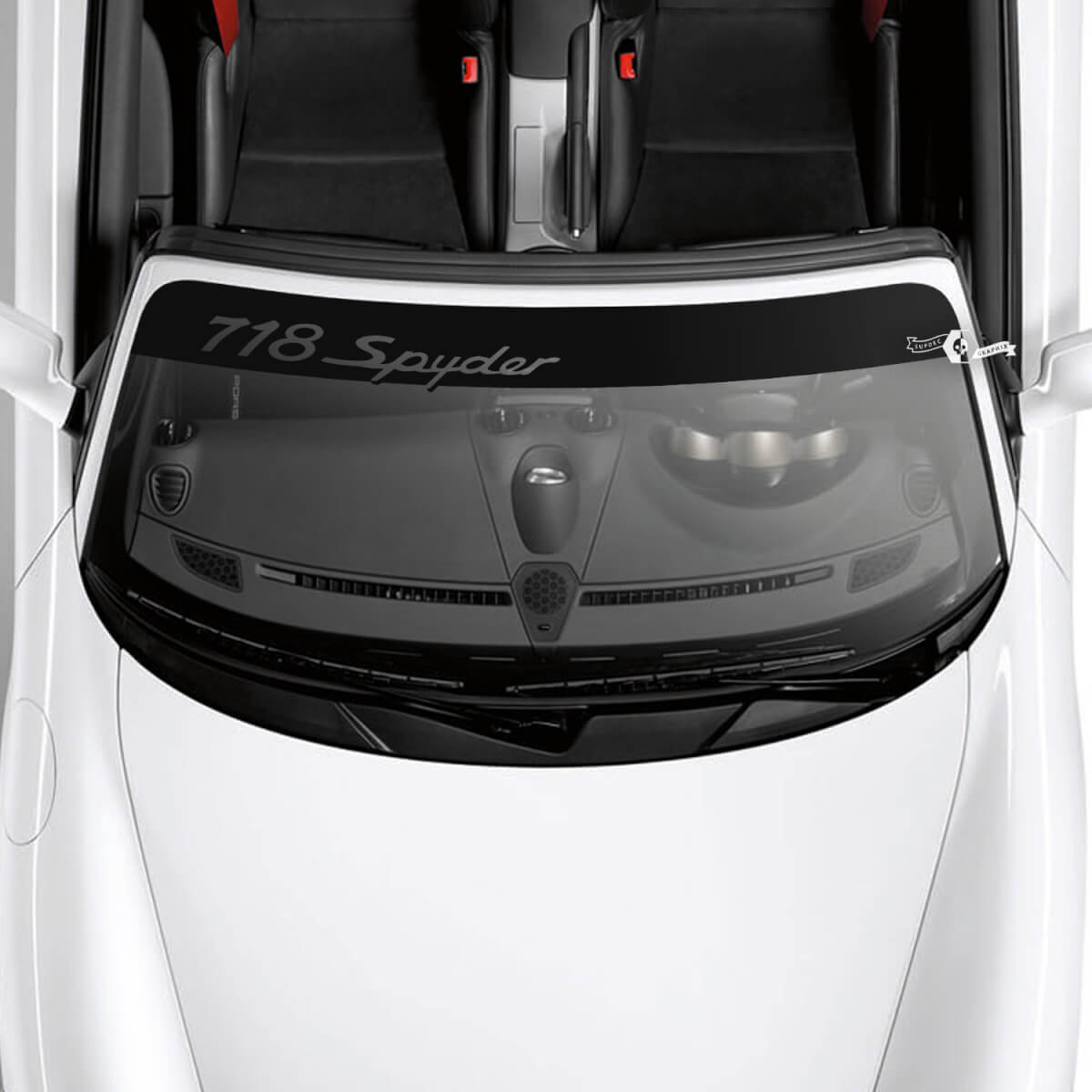 Porsche 718 Spyder Logo Parabrisas con kit de rayas de fondo Calcomanía adhesiva
