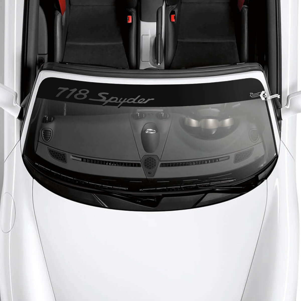Porsche 718 Spyder Logo Parabrisas con kit de rayas de fondo Calcomanía adhesiva
