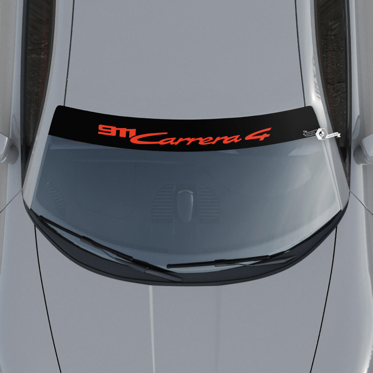 Porsche 911 Carrera 4 Logo Parabrisas con kit de rayas de fondo Calcomanía adhesiva
