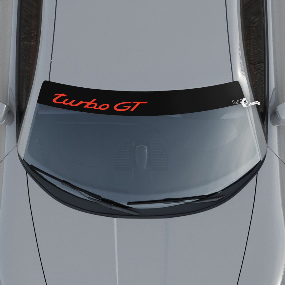 Adhesivo para parabrisas con logotipo de Porsche Turbo GT y kit de rayas de fondo
