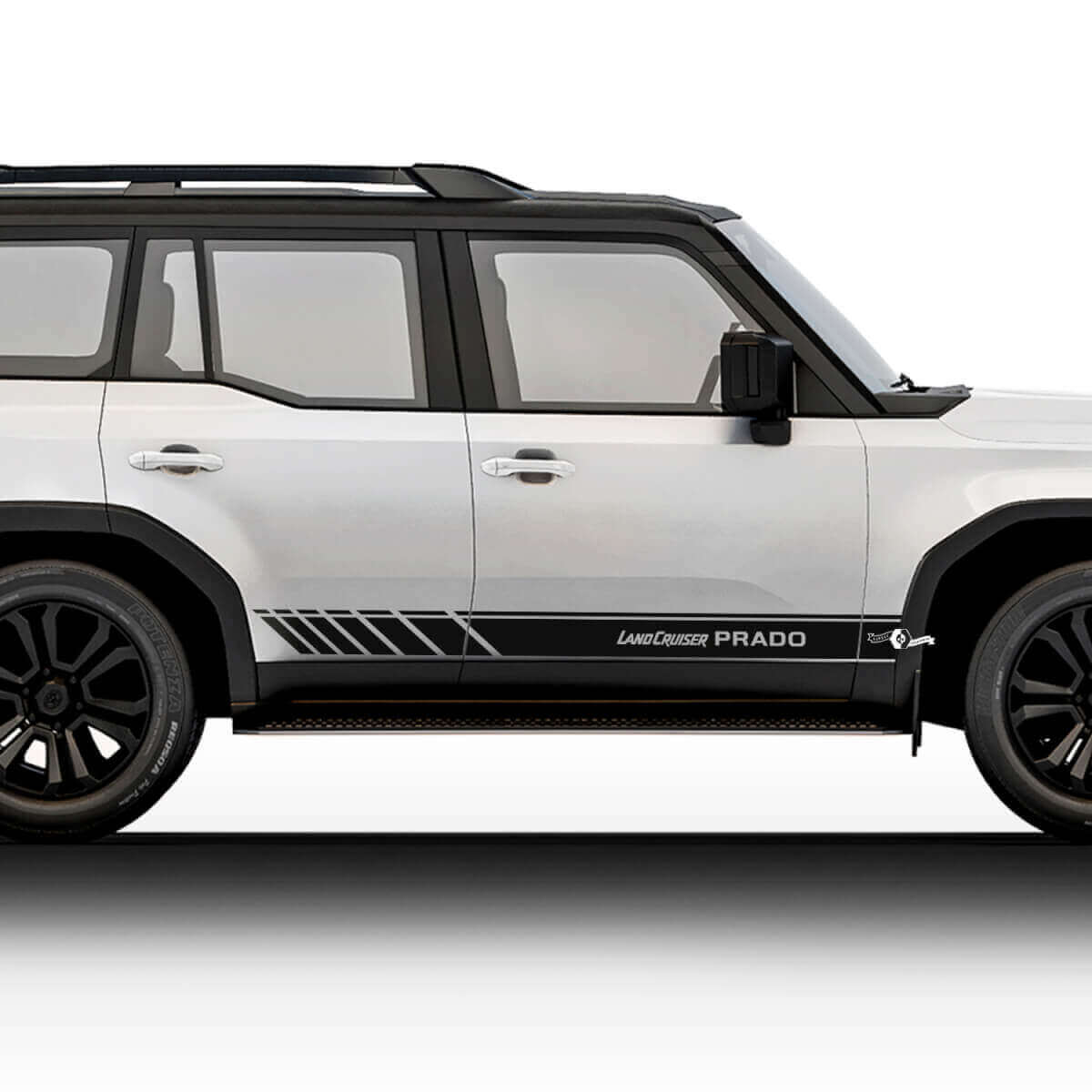 Kit de calcomanías de vinilo con rayas gráficas laterales de carreras para Toyota Land Cruiser Prado 2024.
