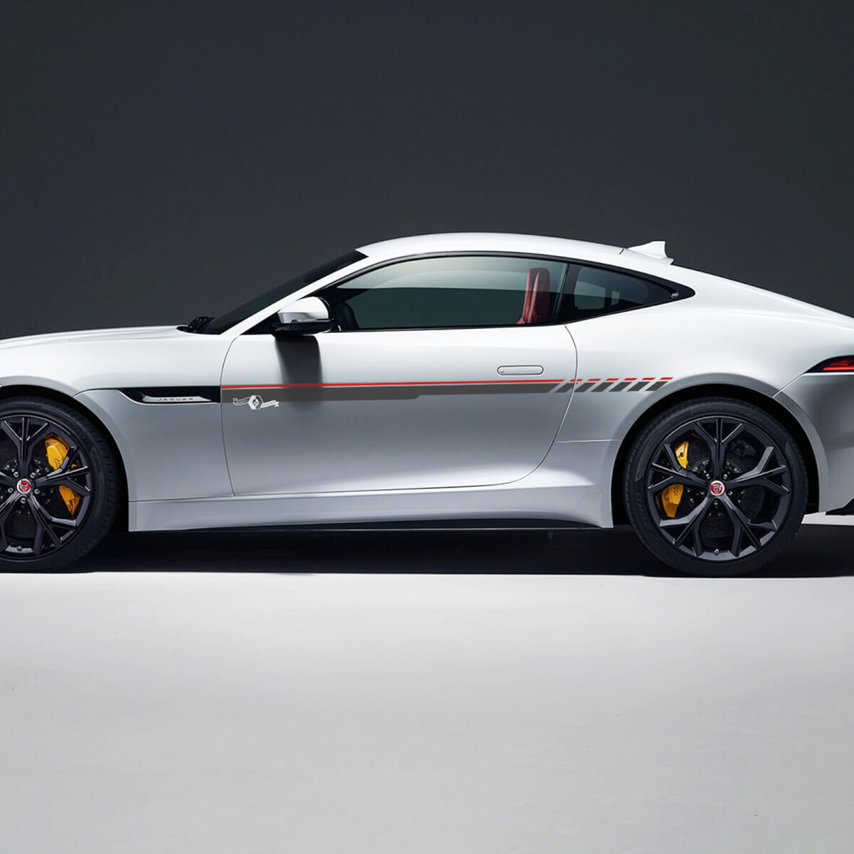 Par Jaguar F-Type R Side Racing Graphics Doors Stripe Checkerboard bandera calcomanía Logo pegatina 2 colores
