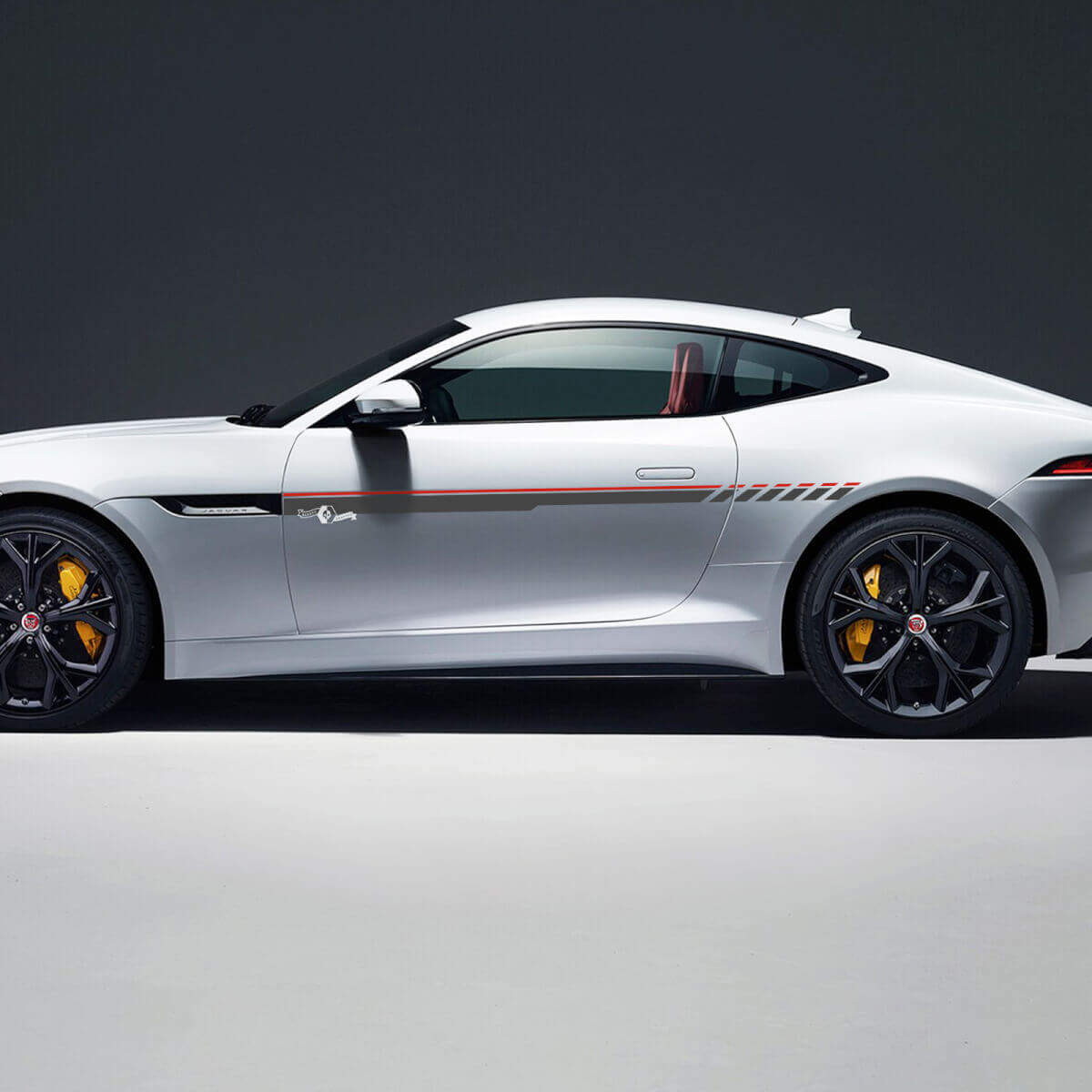 Par Jaguar F-Type R Side Racing Graphics Doors Stripe Checkerboard bandera calcomanía Logo pegatina 2 colores
