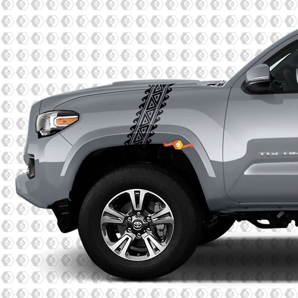 Calcomanía de vinilo lateral en capó y guardabarros con rayas estilo polinesio para Toyota Tacoma