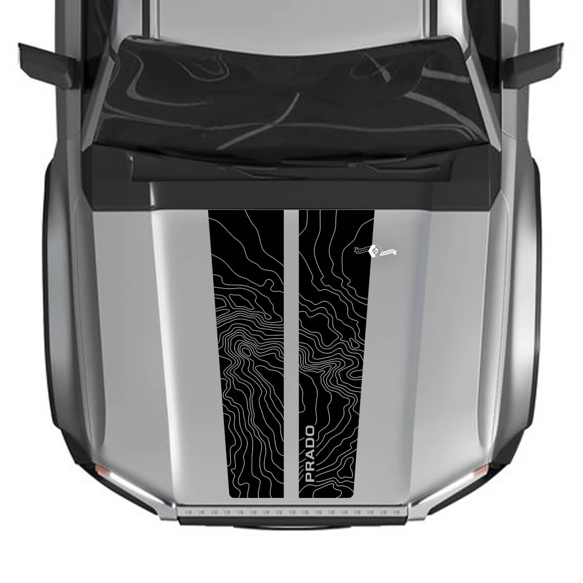 Calcomanías de capó con mapa de contorno topográfico para Toyota Land Cruiser 2024 – Gráficos de vinilo personalizados
