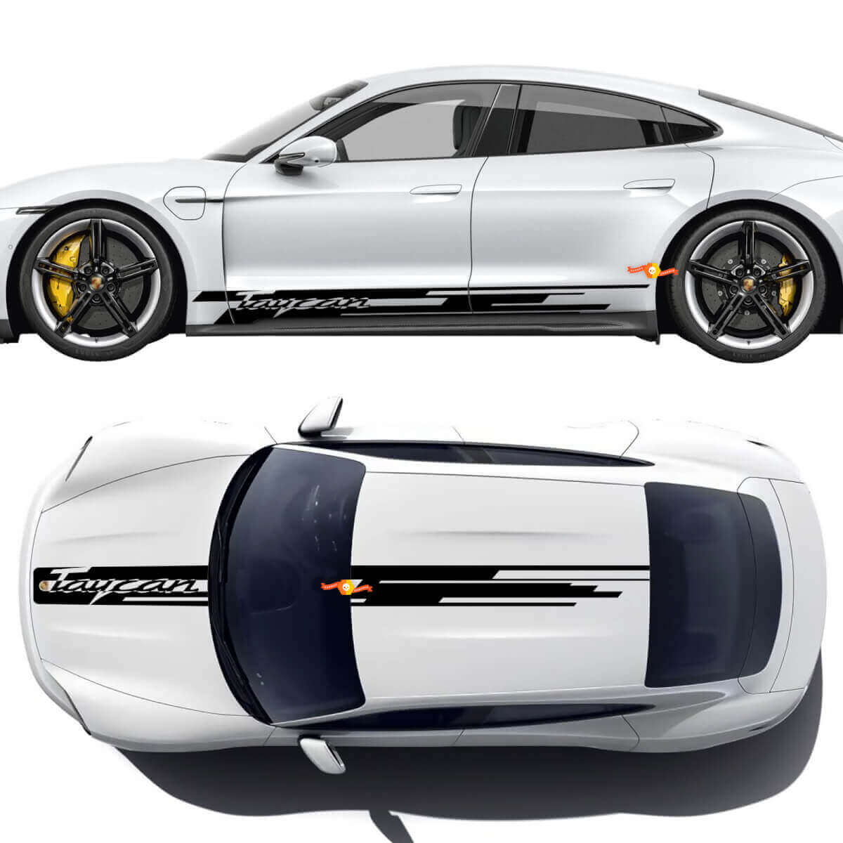 Kit de rayas decorativas para el techo lateral del Porsche Taycan con el logo Taycan - Calcomanías de vinilo personalizadas.
