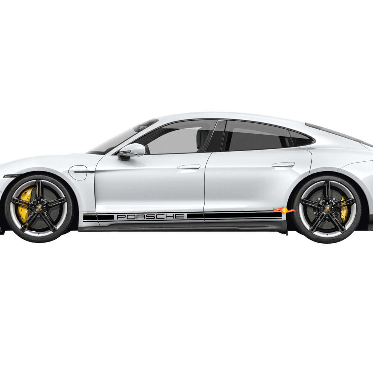Rayas decorativas laterales Porsche Taycan con letras Porsche - Pegatinas gráficas de vinilo personalizadas
