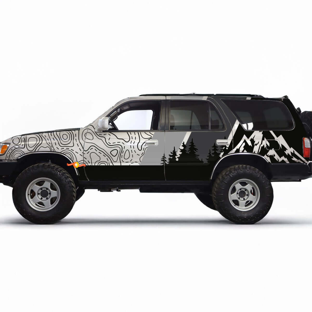 Montañas Mapa Topográfico Contorno Retro TRD Vintage Rayas Pegatinas Calcomanías - Envoltura de gráficos personalizados para Toyota 4Runner TRD
