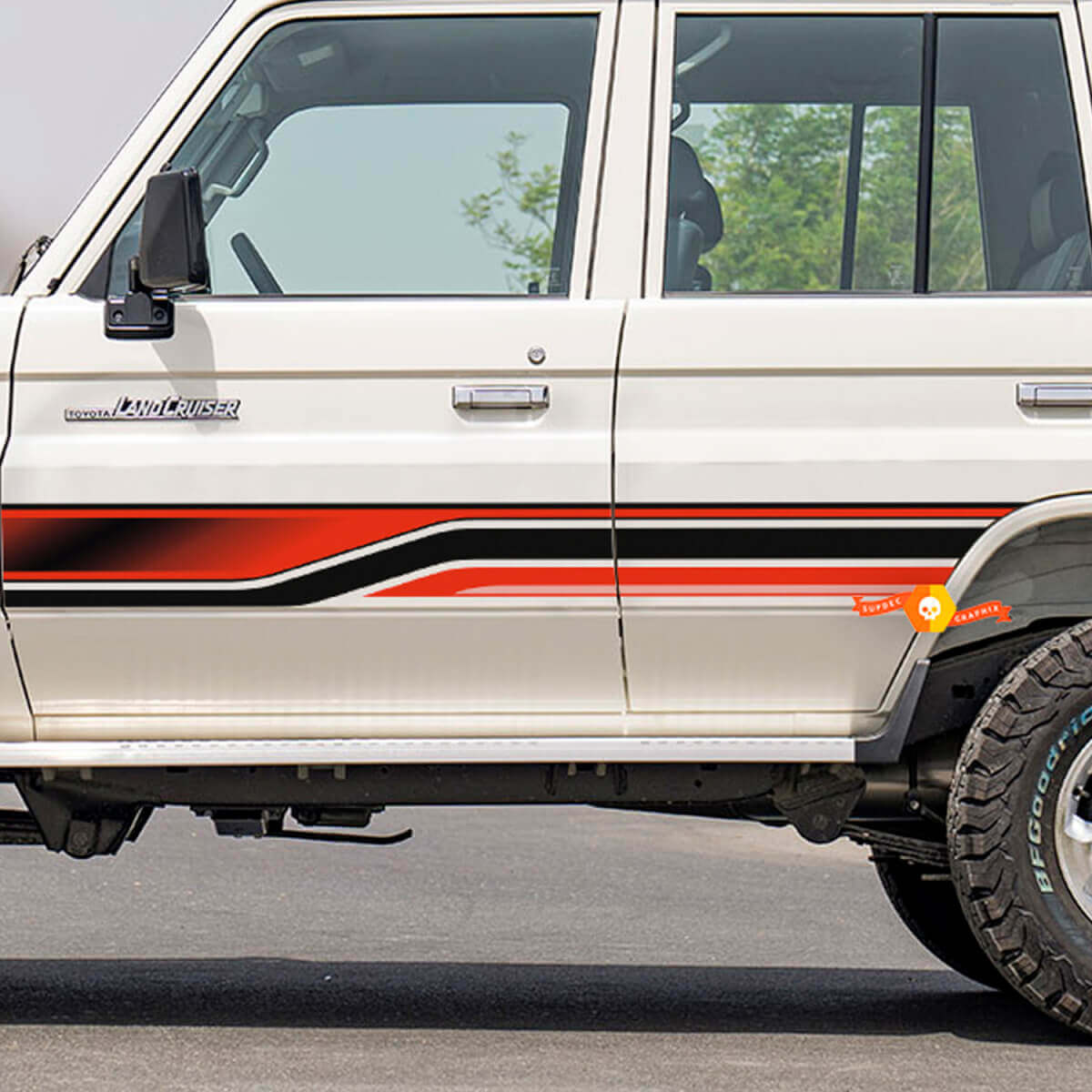Kit de calcomanías adhesivas de rayas laterales retro para Toyota Land Cruiser GRJ76 - Gráficos de vinilo personalizados 2
