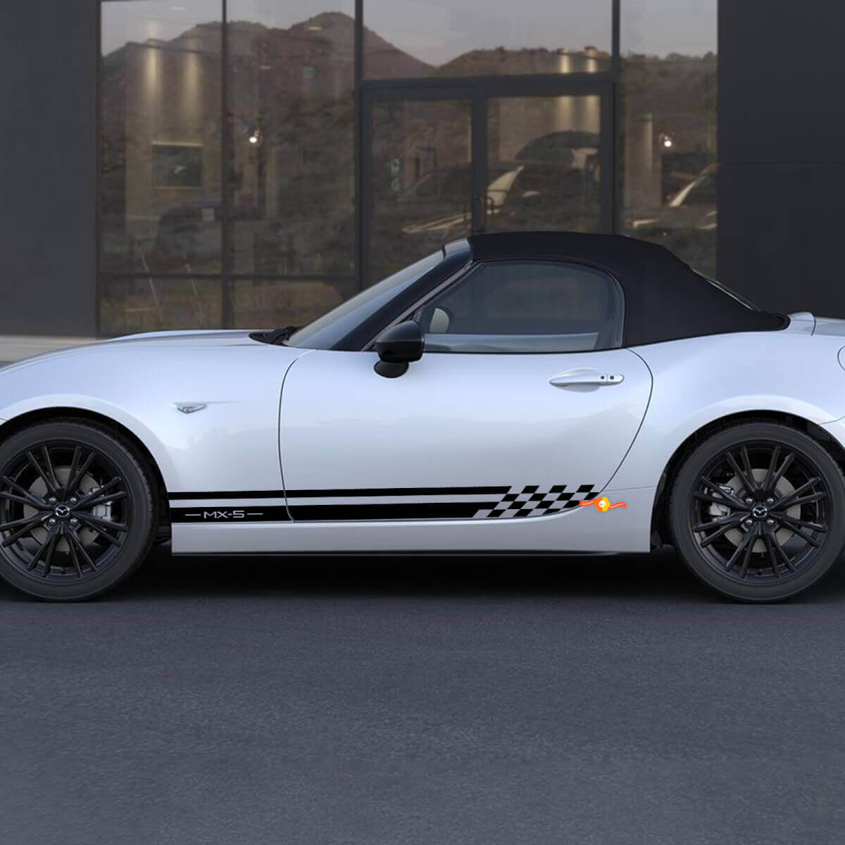 Mazda MX-5 Miata Side Checkered Stripe Calcomanía pegatina - Pegatina de vinilo personalizada
